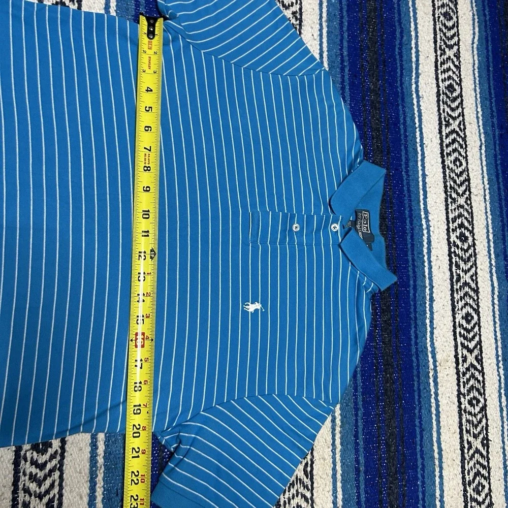 Y2K Polo Ralph Lauren Polo Shirt Mens M Blue Stripe Pony Cotton Golf Preppy